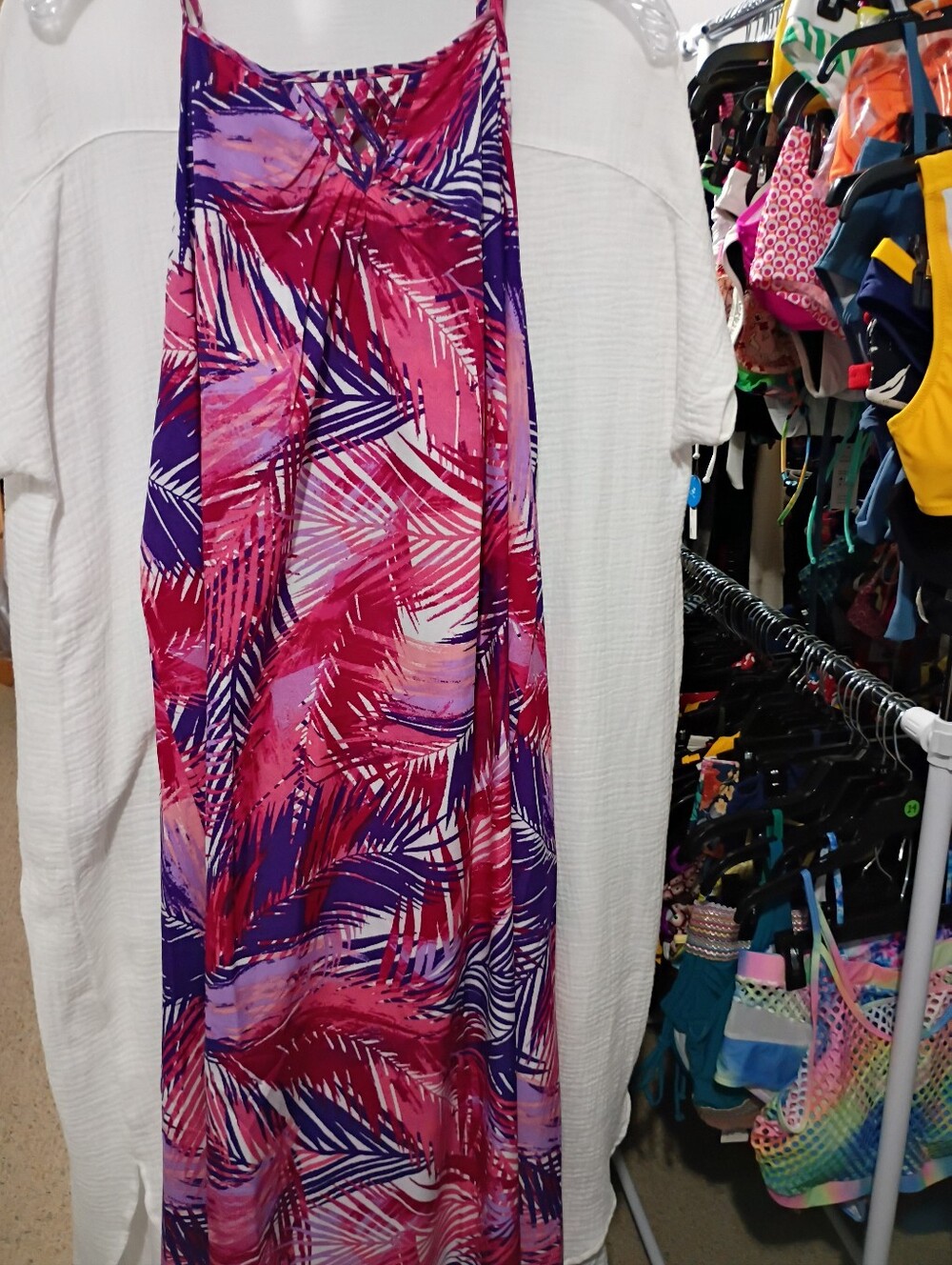 RAVIYA Pink & Purple Palm-Print Racer-back Maxi Dress - SIZE 0X- 14 NWT - Picture 5 of 7